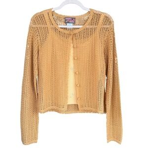 A8 90s VTG April Cornell‎ Crochet Knit Cardigan Sweater Camisole Set Yellow